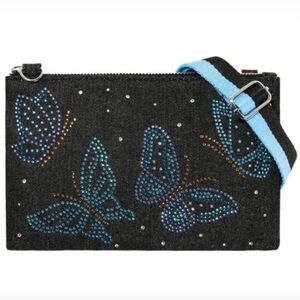 BRAND NEW Brighton Collectibles VIP Blue Denim Butterfly Sparkle Crossbody Bag
